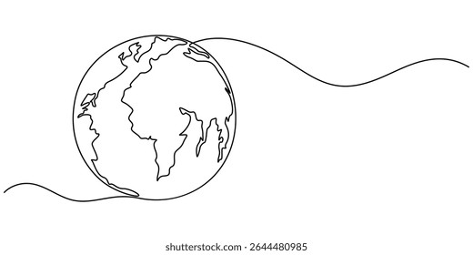 One continuous line drawing of Earth globe with paper airplane, Planet Earth Continuous Line Icon, continuous line drawing of planet earth in world care concept thin line illustration, earth.