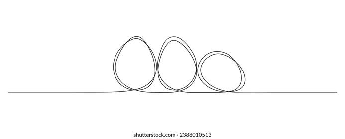 One continuous line drawing of Easter eggs. Greeting banner design in simple linear style. Editable stroke. Doodle vector illustration