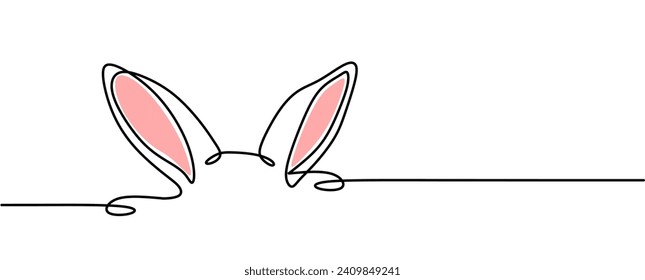 Un dibujo de línea continua de conejo de Pascua. Diseño de banner de bienvenida con conejo y orejas en un estilo lineal simple. Trazo editable. Ilustración del vector Doodle