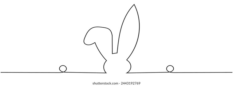 One continuous line drawing of Easter rabbit. Banner design with bunny and ears in simple linear style. Editable stroke. Doodle vector file illustration. EPS 10