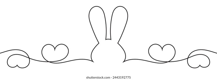 One continuous line drawing of Easter rabbit. Banner design with bunny and ears in simple linear style. Editable stroke. Doodle vector file illustration. EPS 10