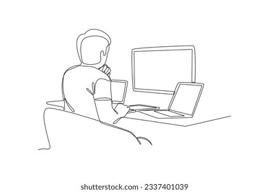 One continuous line drawing of effective and productive concept. Doodle vector illustration in simple linear style. 