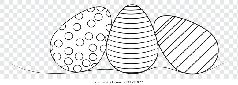 One continuous line drawing of egg. Easter egg one line background. Vector illustration. Egg line icon. EPS 10.
