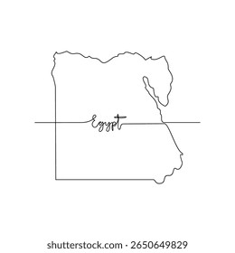 One continuous line drawing of Egypt signature themes design vector illustration. Egypt map in simple linear style vector design concept. Good design illustration for tourism and travel campaign. 
