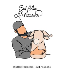 Un dibujo de línea continua del Eid Adha Day. Fiesta islámica que cae en el décimo día de Dhu al-Hijah del calendario islámico lunar en un estilo simple lineal. Ilustración vectorial del concepto de diseño islámico