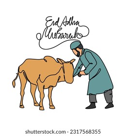 One continuous line drawing of Eid Adha Day. Islamic holiday that falls on the 10th day of Dhu al-Hijjah of the lunar Islamic Calendar in simple linear style. Islamic design concept vector illustratio