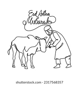 One continuous line drawing of Eid Adha Day. Islamic holiday that falls on the 10th day of Dhu al-Hijjah of the lunar Islamic Calendar in simple linear style. Islamic design concept vector illustratio