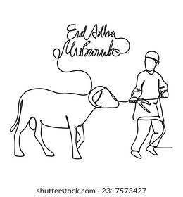 One continuous line drawing of Eid Adha Day. Islamic holiday that falls on the 10th day of Dhu al-Hijjah of the lunar Islamic Calendar in simple linear style. Islamic design concept vector illustratio