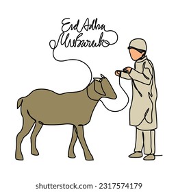 One continuous line drawing of Eid Adha Day. Islamic holiday that falls on the 10th day of Dhu al-Hijjah of the lunar Islamic Calendar in simple linear style. Islamic design concept vector illustratio