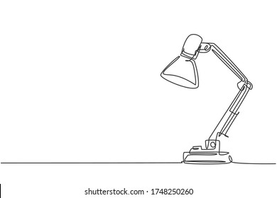 One continuous line drawing of electric metal flexible desk lamp home appliance. Electricity table lamp furniture household concept. Trendy single line draw design vector graphic illustration