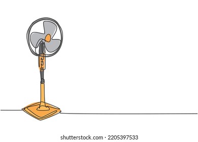 One continuous line drawing of electric standing blow fan home appliance. Electricity living room household tools template concept. Trendy single line draw design vector graphic illustration