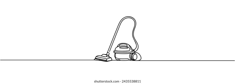 One continuous line drawing of electric vacuum cleaner home appliance. vector illustration.