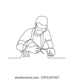 One continuous line drawing of a Electrician is on duty vector design illustration. Electrician design illustration simple linear style vector concept. Electrician illustration for your asset design.
