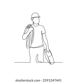 One continuous line drawing of a Electrician is on duty vector design illustration. Electrician design illustration simple linear style vector concept. Electrician illustration for your asset design.