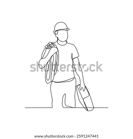 One continuous line drawing of a Electrician is on duty vector design illustration. Electrician design illustration simple linear style vector concept. Electrician illustration for your asset design.