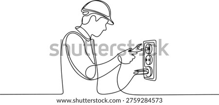 One continuous line drawing of Electrician profession with white background. Electrician profession design concept in simple linear style. one line Icon drawing
