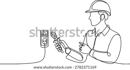 One continuous line drawing of Electrician.one line vector illustration with white background
