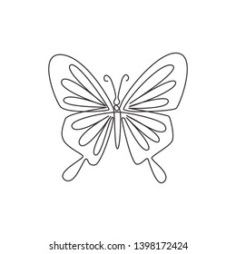 One continuous line drawing of elegant butterfly for company logo identity. Beauty salon and massage business icon concept from insect animal shape. Single line draw design vector illustration graphic