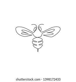 One continuous line drawing elegant bee for company logo identity  Organic honey farm icon concept from wasp insect animal shape  Single line draw graphic design vector illustration