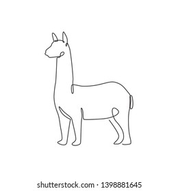One continuous line drawing of elegant llama for company logo identity. Business icon concept from mammal animal shape. Trendy single line draw vector design graphic illustration