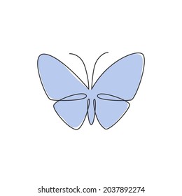 One continuous line drawing of elegant butterfly for company logo identity. Beauty salon and massage business icon concept from insect animal shape. Single line vector draw design graphic illustration