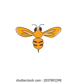 One continuous line drawing of elegant bee for company logo identity. Organic honey farm icon concept from wasp insect animal shape. Single line draw graphic design vector illustration