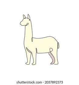 One continuous line drawing of elegant llama for company logo identity. Business icon concept from mammal animal shape. Trendy single line draw vector design graphic illustration