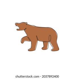 One continuous line drawing of elegant bear for company logo identity. Business icon concept from wild mammal animal shape. Trendy single line draw graphic vector design illustration