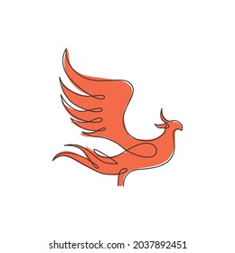 One continuous line drawing of elegant phoenix bird for company logo identity. Business icon concept from animal shape. Trendy single graphic line draw vector design illustration