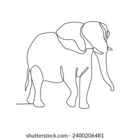 One continuous line drawing of Elephants in the vast savanna are looking for food vector illustration. Animal activity design illustration simple linear style vector concept. Animal Wildlife design.