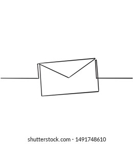 One continuous line drawing of email icon isolated on white background handdrawn style