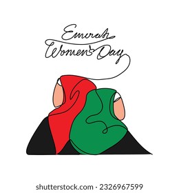 One continuous line drawing of Emirati Women’s Day celebration August 28. UAE National Day design in simple linear style. UAE Women's Day design concept vector illustration