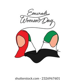 One continuous line drawing of Emirati Women’s Day celebration August 28. UAE National Day design in simple linear style. UAE Women's Day design concept vector illustration