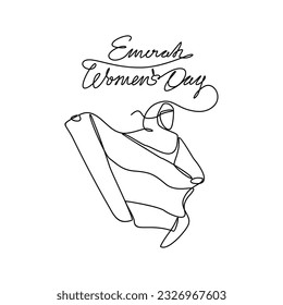 One continuous line drawing of Emirati Women’s Day celebration August 28. UAE National Day design in simple linear style. UAE Women's Day design concept vector illustration