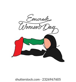 One continuous line drawing of Emirati Women’s Day celebration August 28. UAE National Day design in simple linear style. UAE Women's Day design concept vector illustration