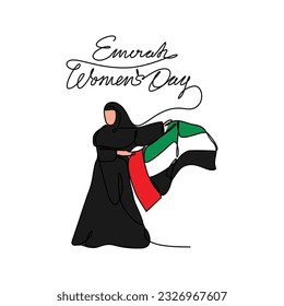 One continuous line drawing of Emirati Women’s Day celebration August 28. UAE National Day design in simple linear style. UAE Women's Day design concept vector illustration