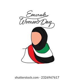 One continuous line drawing of Emirati Women’s Day celebration August 28. UAE National Day design in simple linear style. UAE Women's Day design concept vector illustration