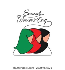 One continuous line drawing of Emirati Women’s Day celebration August 28. UAE National Day design in simple linear style. UAE Women's Day design concept vector illustration