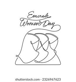 One continuous line drawing of Emirati Women’s Day celebration August 28. UAE National Day design in simple linear style. UAE Women's Day design concept vector illustration