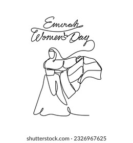 One continuous line drawing of Emirati Women’s Day celebration August 28. UAE National Day design in simple linear style. UAE Women's Day design concept vector illustration