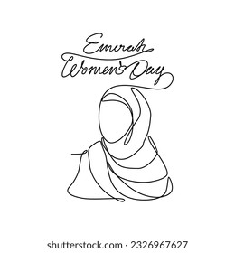 One continuous line drawing of Emirati Women’s Day celebration August 28. UAE National Day design in simple linear style. UAE Women's Day design concept vector illustration