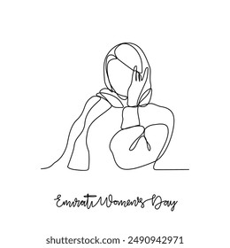 One continuous line drawing of Emirati Women’s Day celebration vector illustration. Emirati Women's Day in simple linear concept vector design. UAE National day celebration design vector in August. 