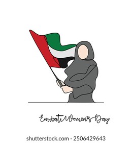 One continuous line drawing of Emirati Women’s Day celebration vector illustration. Emirati Women's Day in simple linear concept vector design. UAE National day celebration design vector in August. 