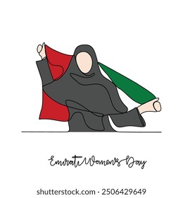 One continuous line drawing of Emirati Women’s Day celebration vector illustration. Emirati Women's Day in simple linear concept vector design. UAE National day celebration design vector in August. 
