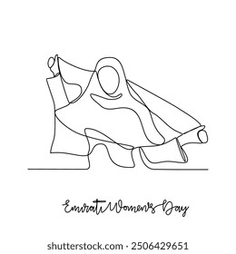One continuous line drawing of Emirati Women’s Day celebration vector illustration. Emirati Women's Day in simple linear concept vector design. UAE National day celebration design vector in August. 