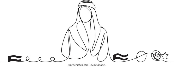 One continuous line drawing of Emirati Women’s Day celebration vector illustration. Emirati Women's Day in simple linear concept. one line Icon drawing

