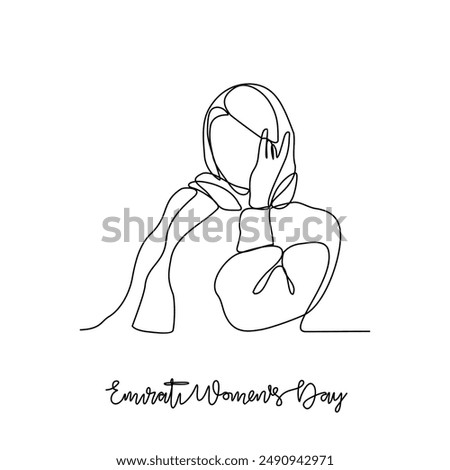One continuous line drawing of Emirati Women’s Day celebration vector illustration. Emirati Women's Day in simple linear concept vector design. UAE National day celebration design vector in August. 