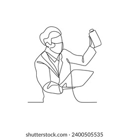 One continuous line drawing of an employee who is working in a beverage factory vector illustration. beverage factory activity illustration simple linear style concept vector. suitable for your asset.