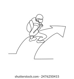 One continuous line drawing of employee grow up their career in one company vector illustration. Also illustration for business people grow up their company. Business design concept in simple linear.