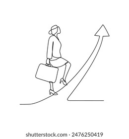 One continuous line drawing of employee grow up their career in one company vector illustration. Also illustration for business people grow up their company. Business design concept in simple linear.